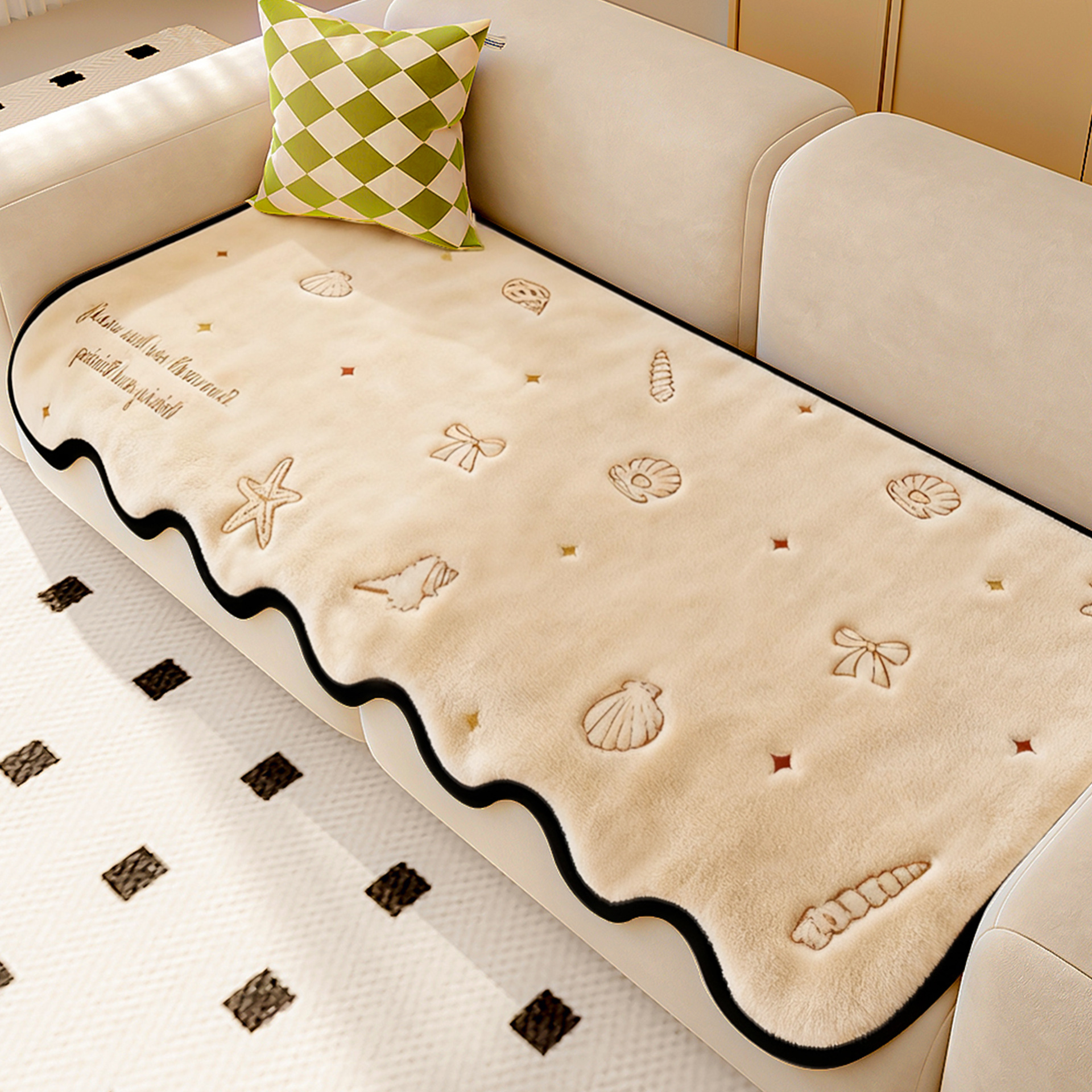 Cojín de sofá de peluche de forma especial invierno 2025 nuevo estilo americano patch viento engrosado cojín de sofá de piel alfombra de tela antideslizante