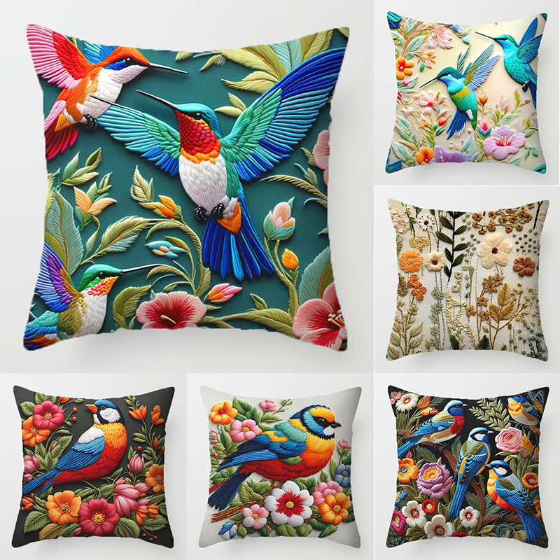 Tanun nuevo retro serie de flores y pájaros almohada Amazon hogar sala de estar sofá estampado almohada al por mayor image 1