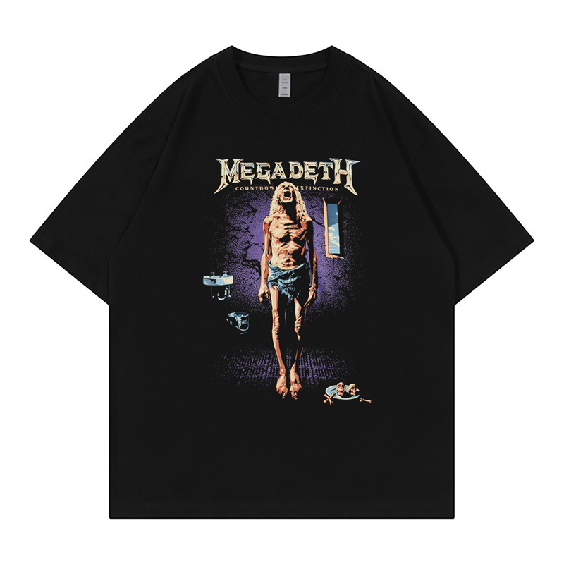 Megadeth Megadeth Band Retro American Street Off-Shoulder Loose Round Neck Rock Short-Sleeved T-Shirt Megadeth Megadeth Band Retro American Street Off-Shoulder Loose Round Neck Rock Short-Sleeved T-Shirt