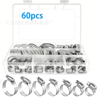 跨境60pcs盒装304不锈钢美式卡箍接头软管夹喉箍6-38mm组合套装