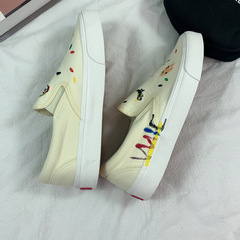 2023 Summer New Canvas Student Korean Style Embroidered Graffiti Women's One-Piece Slouchy Shoes Cartoon Sulfur Shoes