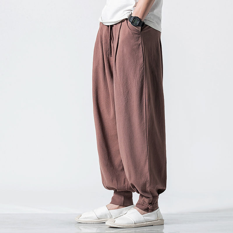 Monk Pants Without Leggings for Men and Women, Cotton and Linen Loose Monk Pants with Cuffs, Lay Meditation Pants for Spring and Summer