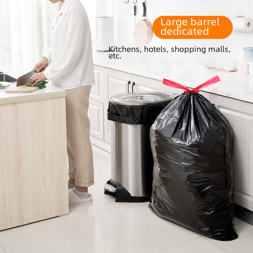 Stylish Large Drawstring Black Trash Bag for Kitchen Big Bucket, Durable Handle with Automatic Closure, Household Plastic Bag