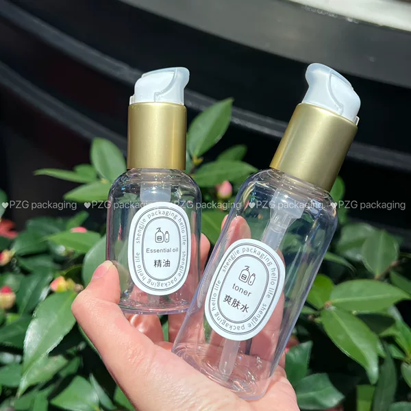 Pet Transparent Round Bottle, Thickened 50/100ml Beauty Dispensing Bottle, Essential Oil, Cleansing Oil Empty Bottle, Cosmetic Packaging Material Pump Head