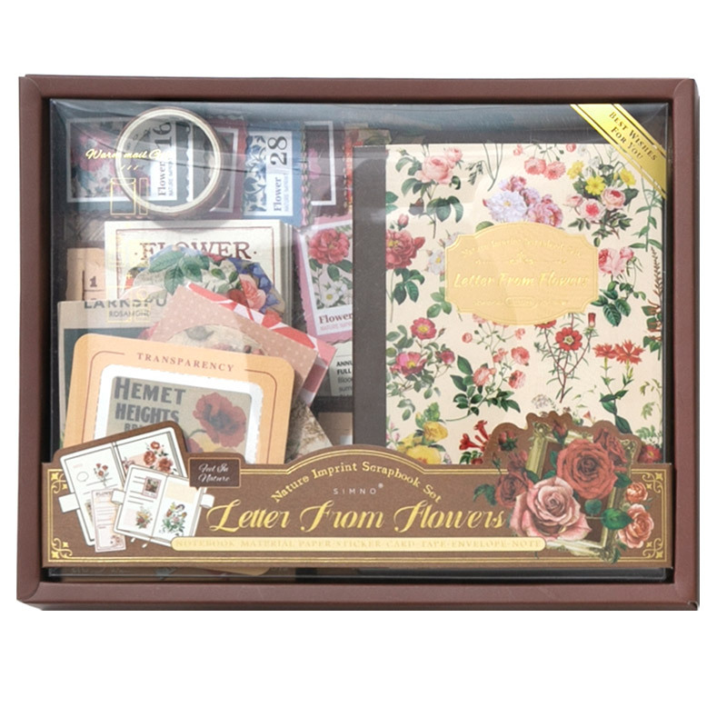 Serie de impresión natural retro cálida caja de regalo de cuentas de mano en flores románticas Inglés material de pegatinas conjunto transfronterizo image 6