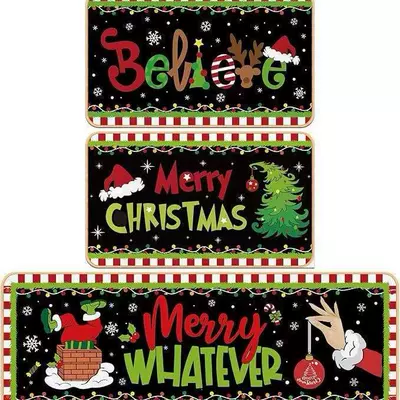 Cross-border Christmas kitchen floor mat three-piece set, corridor dirt-resistant and wear-resistant foot mat, home use long strip dustproof decorative floor mat (Avtomobil döşəmə paspasları) - christmas-1-4060cm-short-style-on-top-crystal-velvet