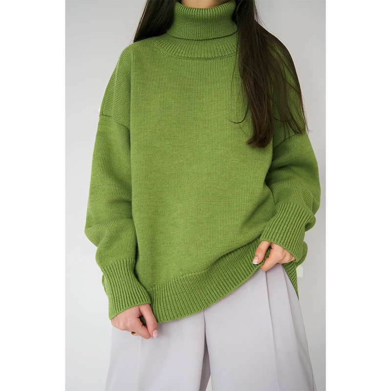Women's Clothing solid color turtleneck sweater autumn and winter comfortable loose classic versatile style temperament pullover sweater_voghion.com