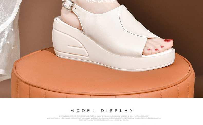 Sandal da thật nữ gót wedge đế xuồng platform cao 9 cm, dáng đế dày thoải mái — Màu đen chi tiết 21