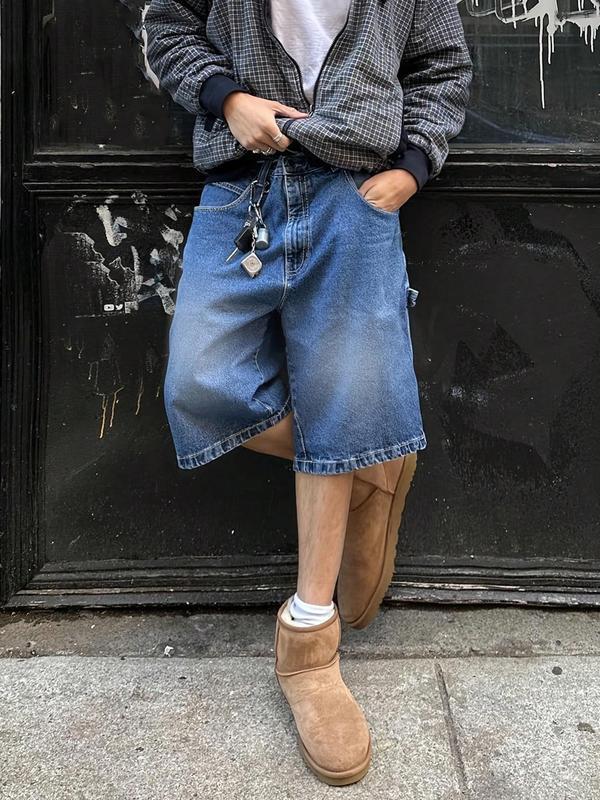 2025 New Cross-Border Dropshipping Men's Regular Fit Solid Color Denim Shorts, Simple and Casual