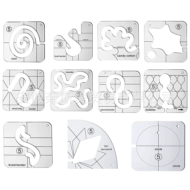 Plantilla de regla de costura acrílica DIY Plantilla de patchwork de kit de costura hueco de forma especial de 11 piezas