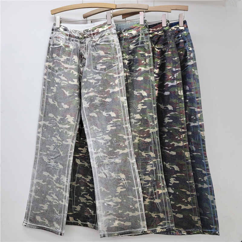 아메리칸 스타일 스트리트 빈티지 세탁 프린트 위장 캐주얼 청바지 트렌디 브랜드 스트레이트 슬림 룩 데님 바지