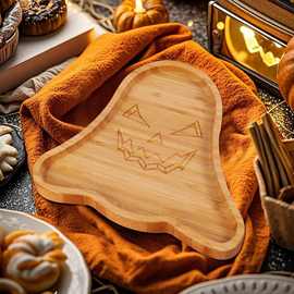 跨境聚会派对竹木托盘创意苹果铃铛甜点餐盘桌面瓜子水果收纳木盘