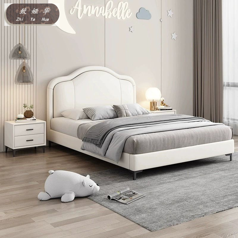 1m Single Bed Simple and Modern 1.35m Boy and Girl Leather Art Kidsren's Bed Solid Wood Soft Bed Home Small Apartment