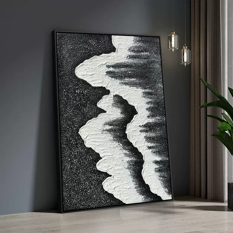 跨境热销手绘油画 波浪风景挂画轻奢壁挂玄关客厅卧室装饰画