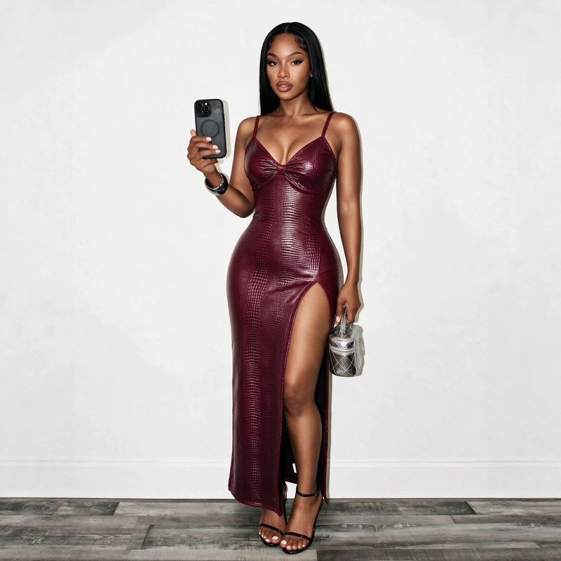 2026 Spring/Summer New Sexy Hot Girl Deep V-Neck Backless Bodycon Strap PU Dress Amazon Dropshipping 2026 Spring/Summer New Sexy Hot Girl Deep V-Neck Backless Bodycon Strap PU Dress Amazon Dropshipping