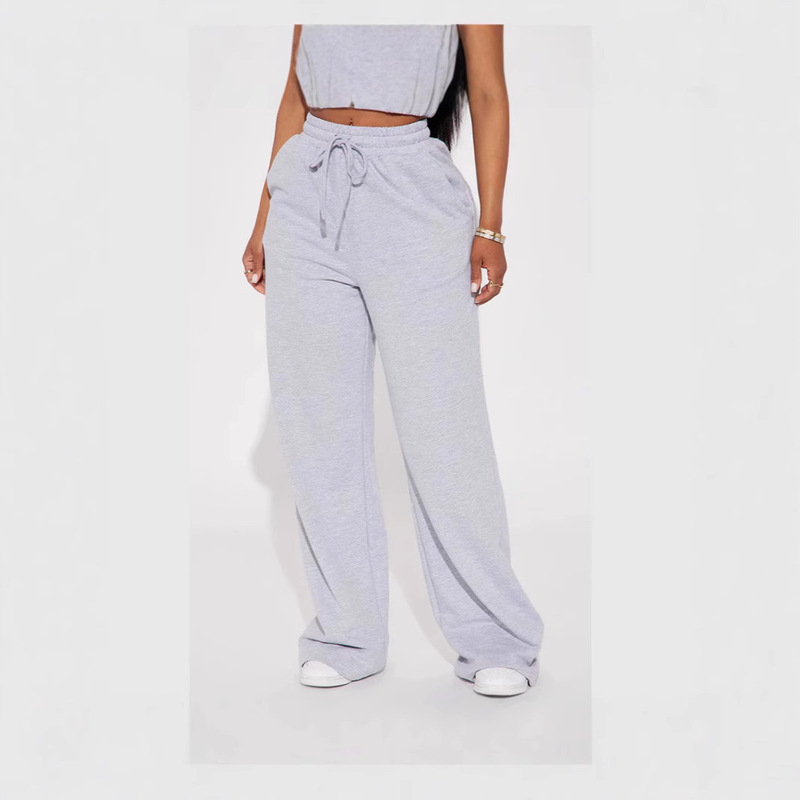 Cross-Border 2025 European and American New Women's Lace-Up Solid Color Jogger Casual Pants Comfortable Simple Sweatpants Wholesale in Stock