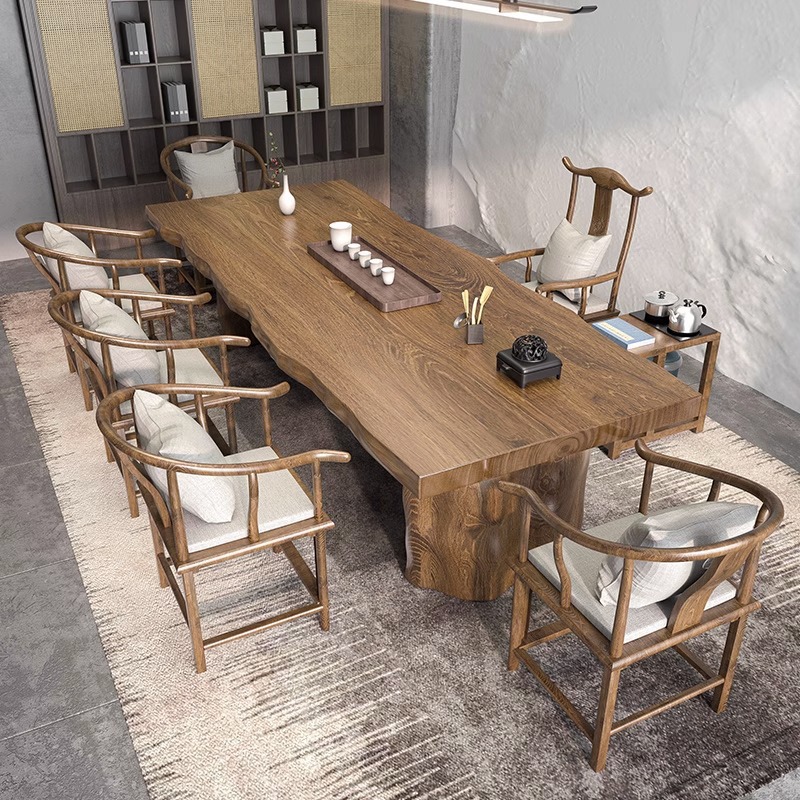 [뜨거운 판매] 2.4 m 티 테이블 + 공식 모자 의자 + 둥근 의자 * 5 + 차 캐비닛