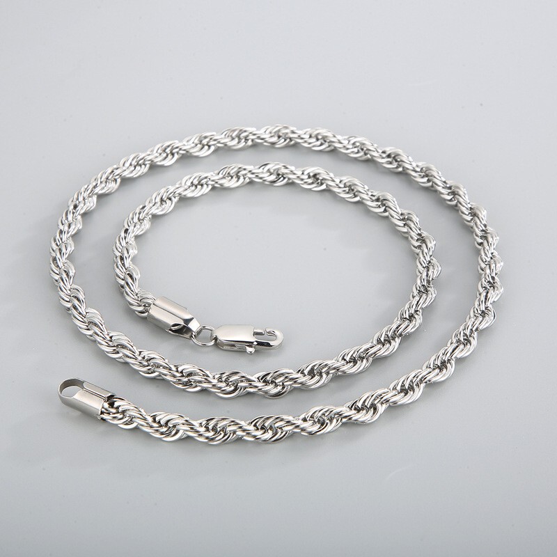 Trendy Men's Fashion Stainless Steel Braided Twist Chain Sweater Chain Simple Unisex Stainless Steel Twisted Rope Collarbone Chain Necklace