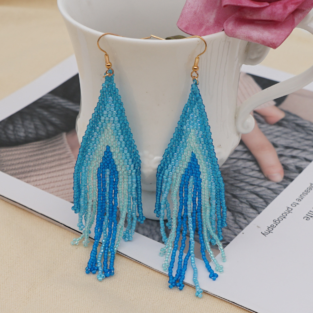 Exotic geometric handworn rice bead tassel earringspicture7