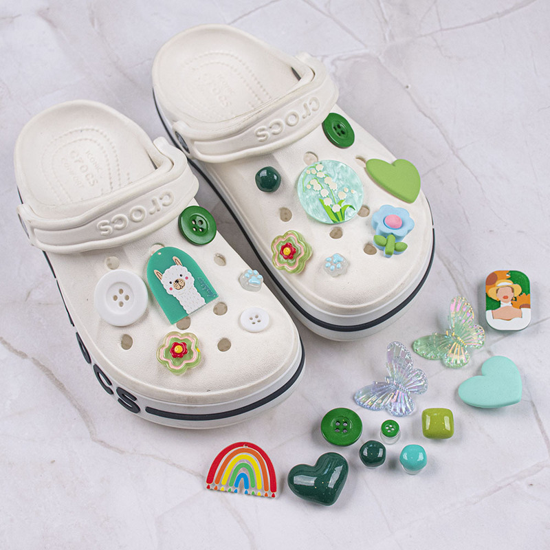 Summer Oil Painting Girl Rainbow Brand Hole Shoes Accessories Shoe Flower Beach Shoes Decorative Buckle Accessories Shoe Buckle Stereo Butterfly