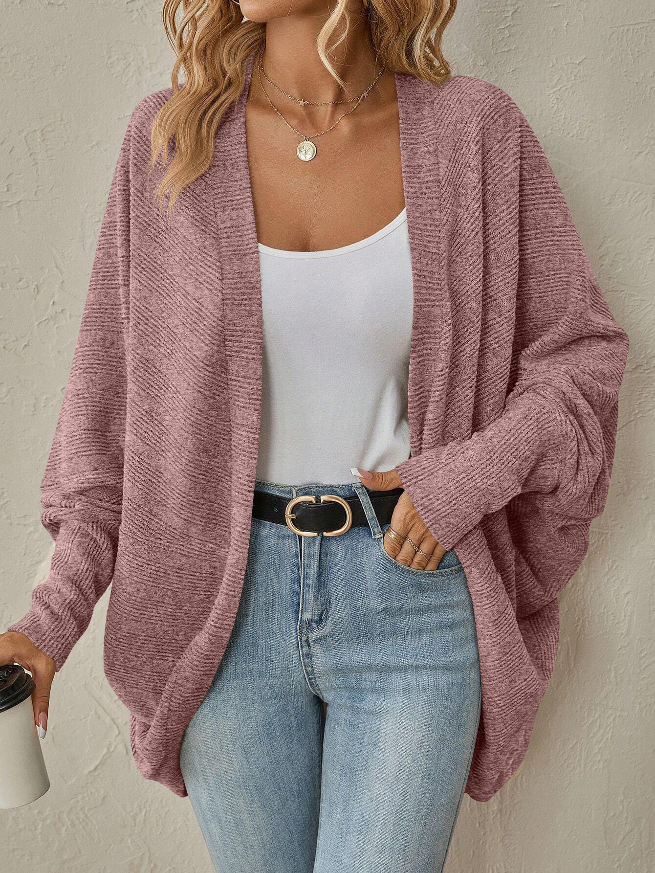 Oversized V-hals vest voor dames - Lange gebreide Coatigan (7 seizoenskleuren, S-XXL)_voghion.com