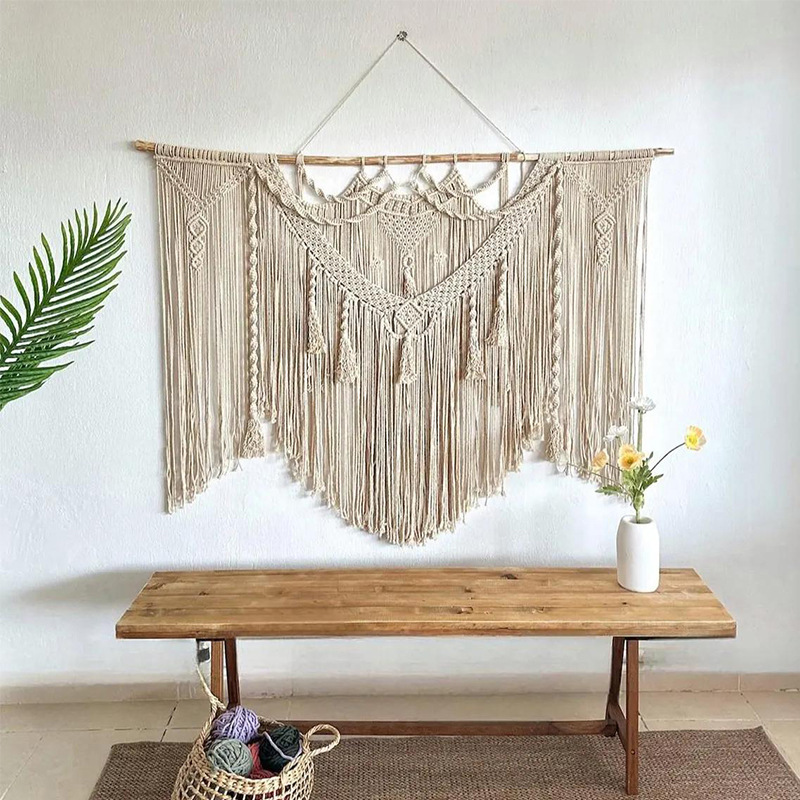 Nordic Style Homestay Decoration Handmade Woven Tapestry Cotton Rope Tassel Wall Hanging Bohemian Room Background Wall Decoration