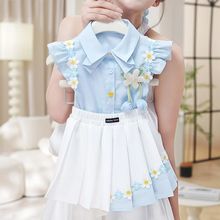 女童夏装2025新款儿童衬衫短袖宝宝学院风套装jk百褶裙夏季两件套