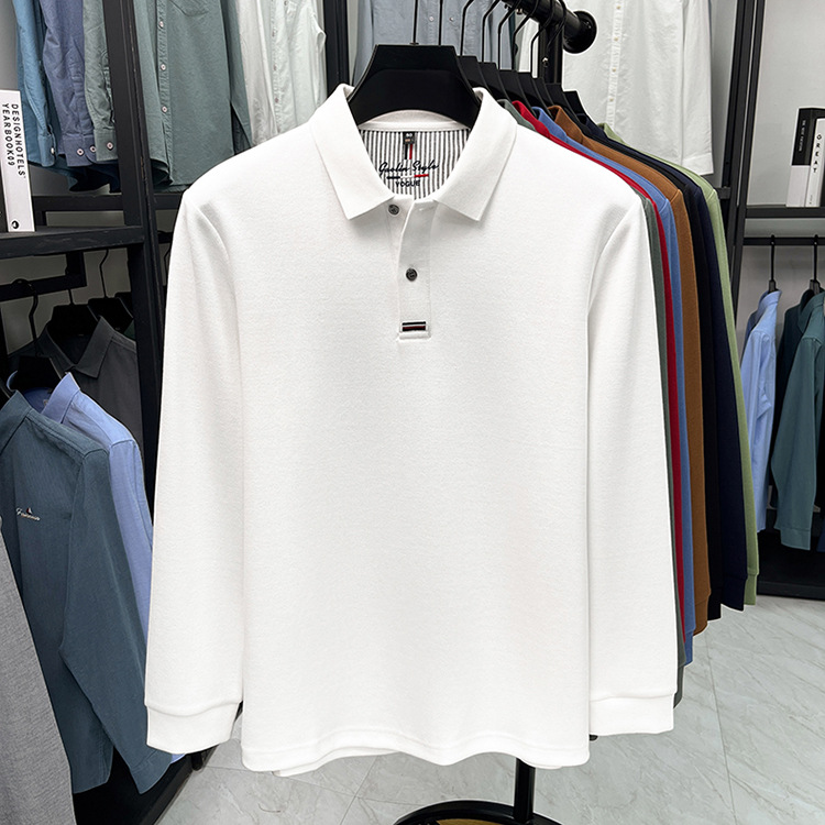 Áo polo nam dài tay cổ bẻ 100% cotton đánh bóng, form regular — nâu vàng chi tiết 15