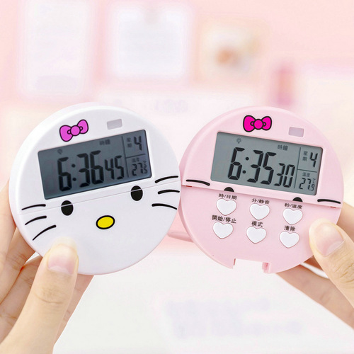 Cute cartoon clock calendar timer cycle countdown kitchen timer mute with bow luminous