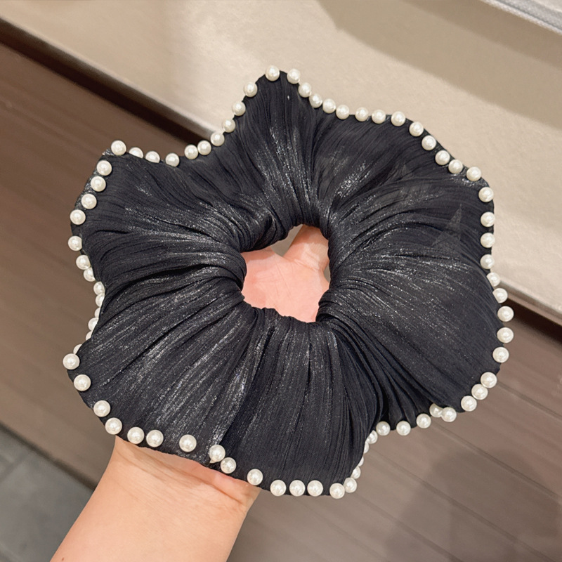 394 черная резинка для волос с бисером