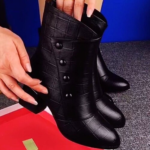 Women's Ankle Boots for Autumn & Winter: Korean-Style Embossed Double-Buckle Martin Boots with Pointed Toe and Side Zipper