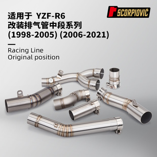 Motorcycle locomotive exhaust pipe modification R6 stainless steel titanium alloy middle section non-destructive installation 1998-2021