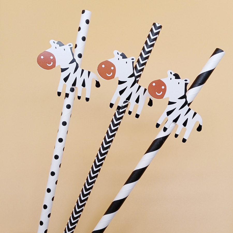 Fiesta transfronteriza decoración creativa de paja vaca animal cebra de papel paja desechable decoración de bebidas