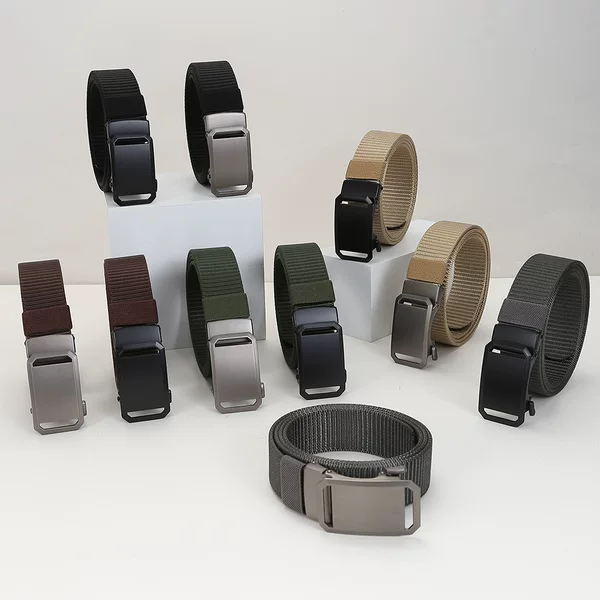Men's Toothless Automatic Buckle Canvas Belt Imitation Nylon Outdoor Casual All-match Trousers Belt Student Covers Belt