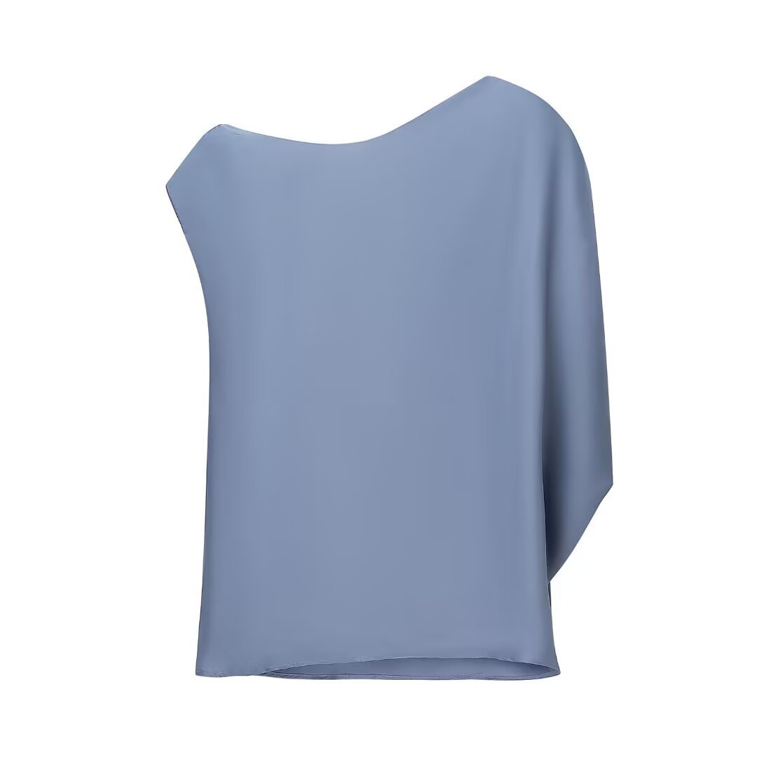 Women's Asymmetrical Top Fashionable Chic Silk Satin Texture New Clothing_ecoleips.com