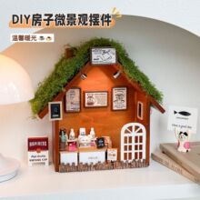 创意复古木质桌面儿童手工diy房子微景观玩具卧室装饰摆件工艺品