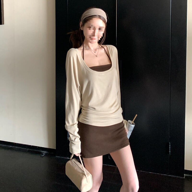 跨境早秋装搭配一整套5新气质修身挂脖吊带包臀裙连衣裙子女秋季|undefined