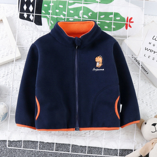 Winter warm lined coat for baby boys, new children's clothing, stylish, for little boys, autumn and winter fleece open jacket