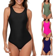 竞速泳衣亚马逊外贸保守后背交叉泳装欧美性感纯色连体跨境大码