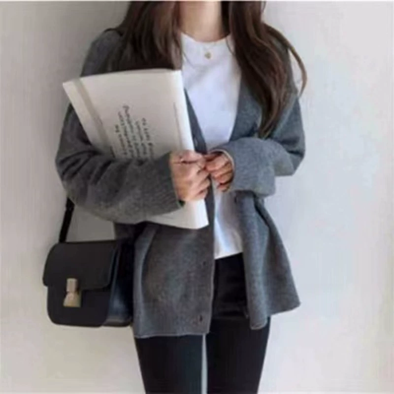 Осенний длинный рукав, вязаная кофта, кардиган, oversize