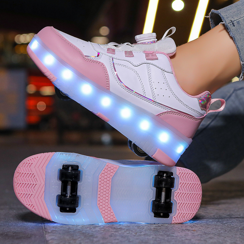 Children's Roller Shoes for Girls with Four Wheels and Led Lights, Boys' Roller Skates with Wheels, Sports Shoes with Double Rows of Wheels