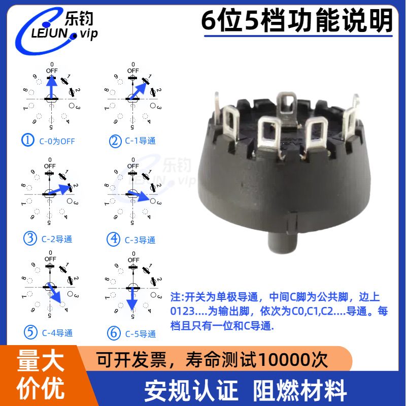 �־��Ƽ�Բ����ť����6λ5�����ɫ����ñ��λ���ٴ����12A 250V