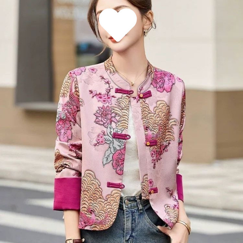 春と秋の女性のための新しい中国風のジャケット、新しいハイエンドの禅スタイルのエレガントなヘビーエンゲルス刺繍ジャカードトップ|undefined