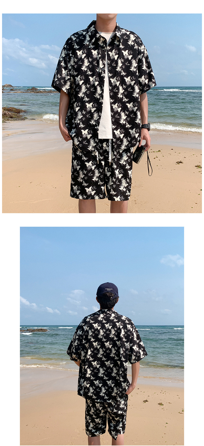Ice Silk Floral Shirt And Shorts Set For Men Summer Trendy Loose Beachwear Short Sleeved Two Piece Outfit_viptrois.com