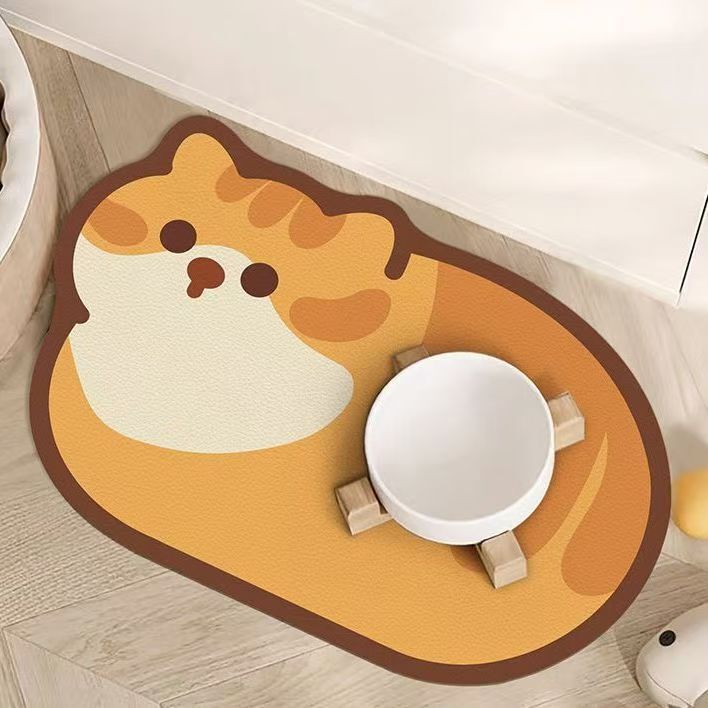 Cute Kitten-Shaped Pet Placemat for Cats and Dogs, Leak-Proof, Water-Absorbent, Easy to Clean, Non-Stick Hair Placemat