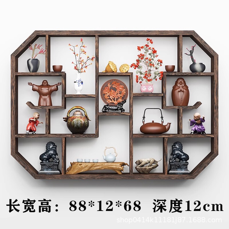 Bogu ラック無垢材中国風壁掛け収納ラックパーティション Duobaoge 格子ラック装飾品シンプルなティーセットラック|undefined
