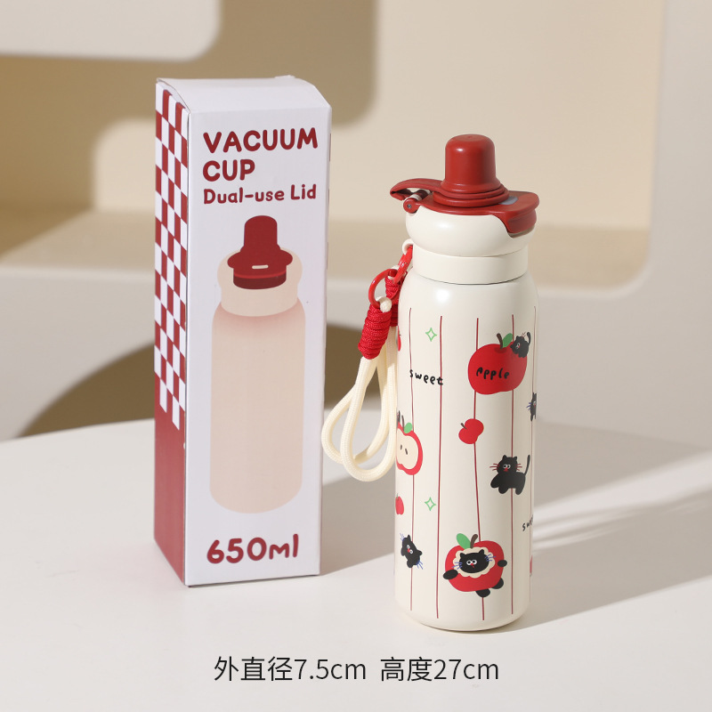 新型かわいいアニメ高颜値ストローカップ大容量女子学生ダブル飲料カップ316ステンレス保温カップ|undefined