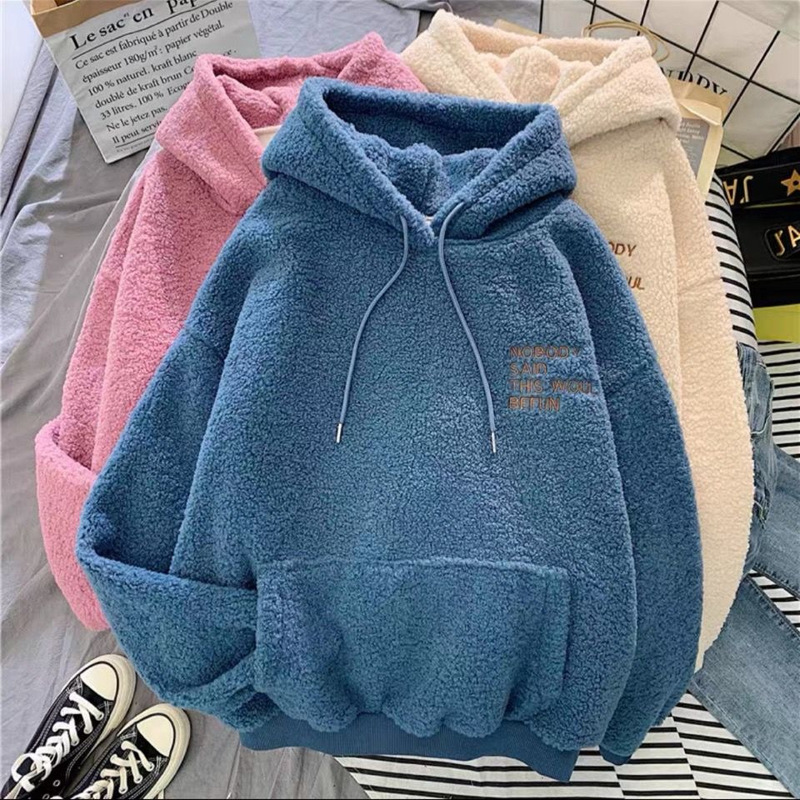 Autumn and Winter Lamb Velvet Fleece-Lined Thickeneded Sweatshirt for Women 2024 New Student Korean Style Loose Jacket Top Trendy Ins Autumn and Winter Lamb Velvet Fleece-Lined Thickeneded Sweatshirt for Women 2024 New Student Korean Style Loose Jacket Top Trendy Ins