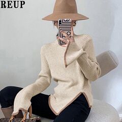 不规则半高领针织打底衫女秋冬高级感气质修身显瘦软糯内搭毛衣潮
