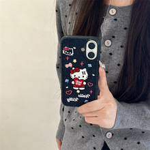 可爱少女牛仔刺绣Kitty猫适用iPhone16ProMax苹果15手机壳14/13女